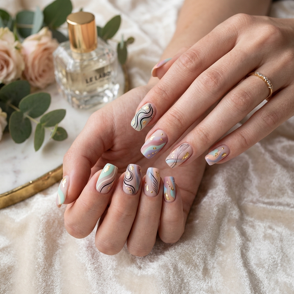 Intricate abstract nail art detailing